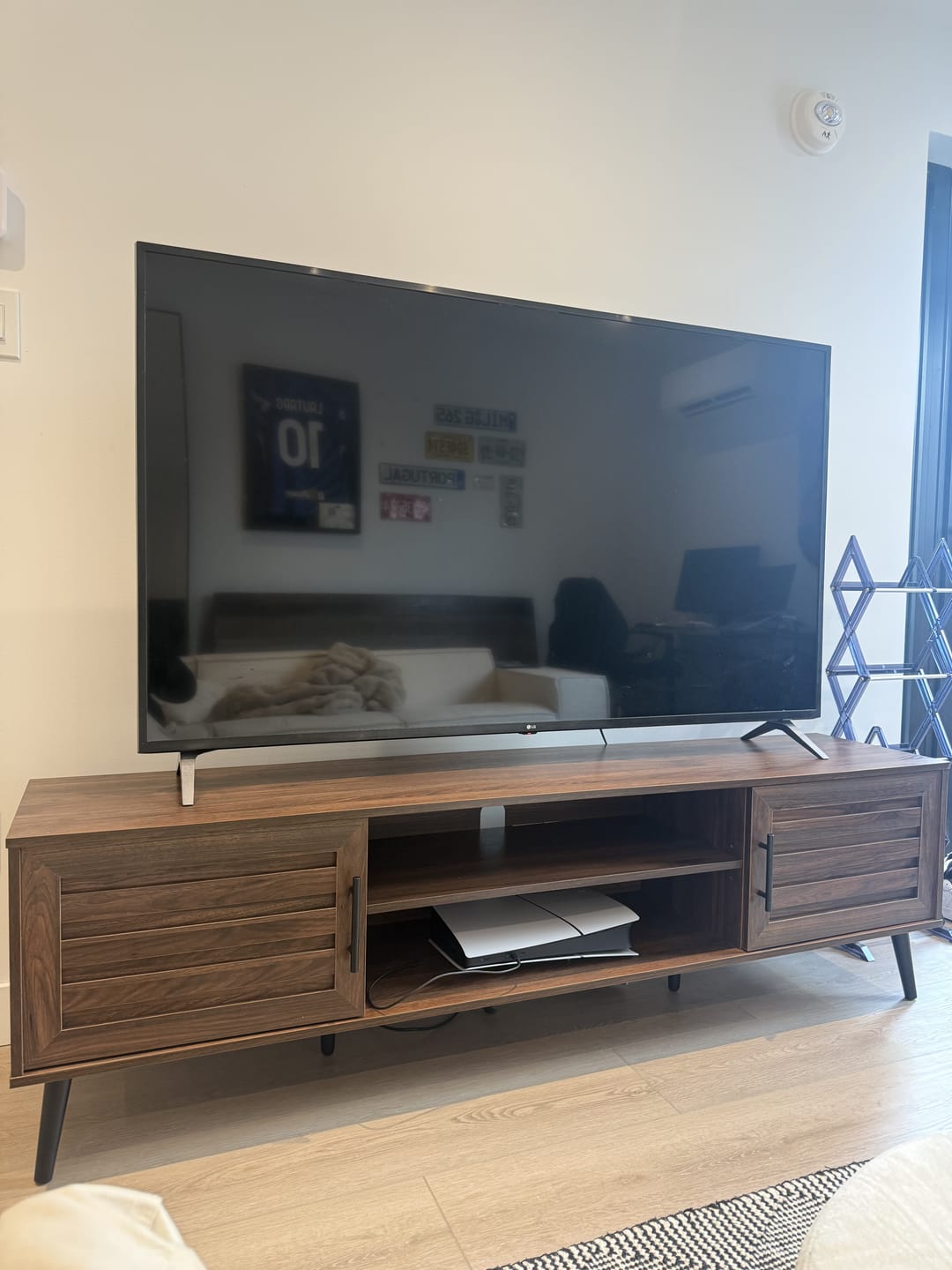 Customer photo review of TV Stand 72" Brown Wood-Look With 2 Doors