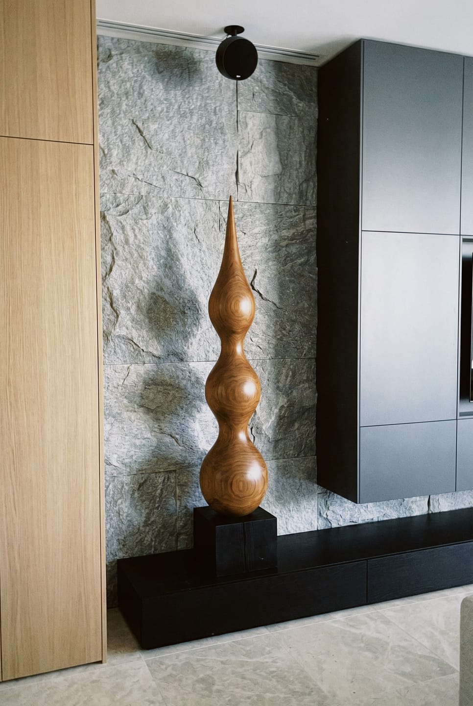 Customer photo review of Abstract Wood Sculpture With Stacked Teardrop Form