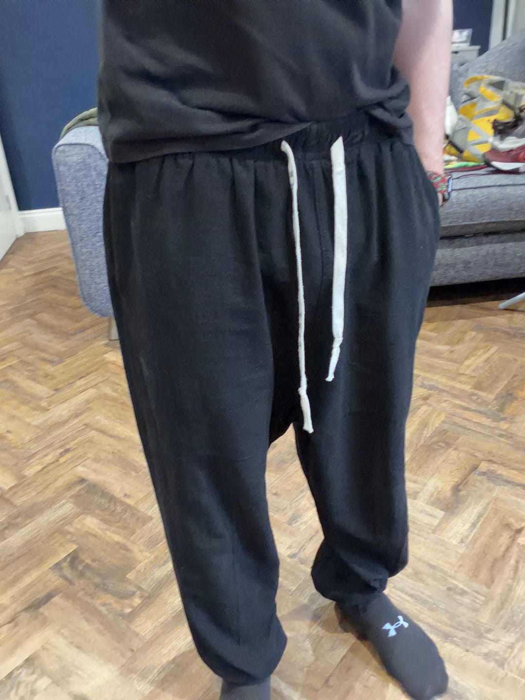Customer photo review of Buddha Stones Men's Plain Simple Drawstring Design Cotton Harem Pants With Pockets