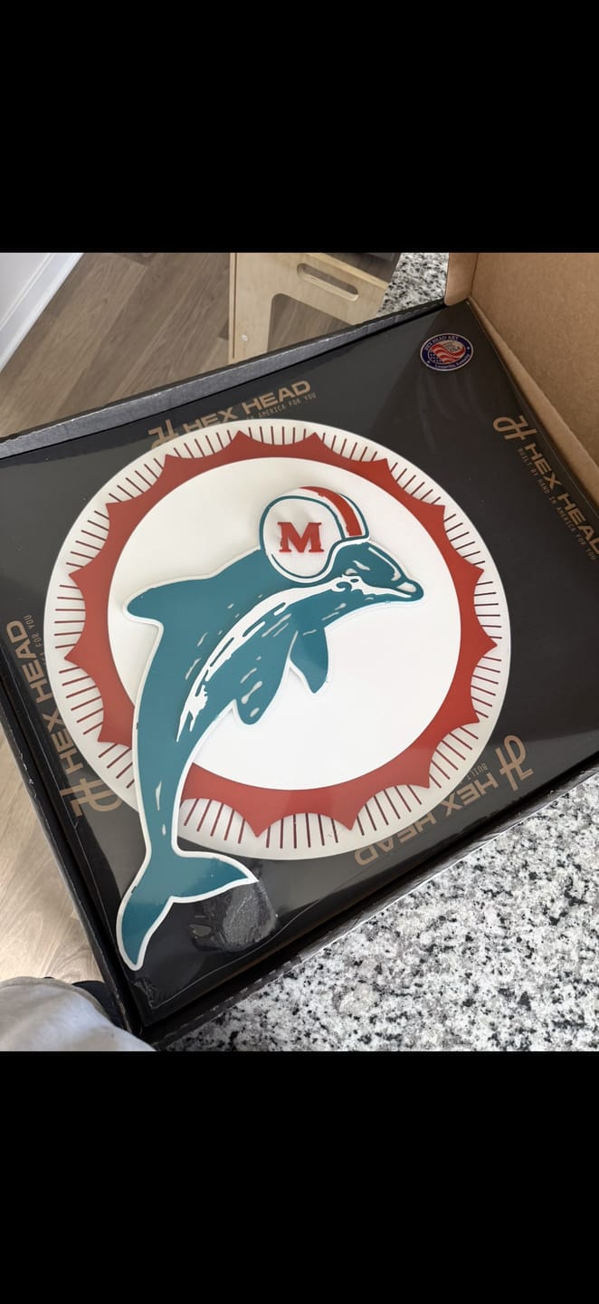Customer photo review of Miami Dolphins Throwback "1966" 3D Vintage Metal Wall Art