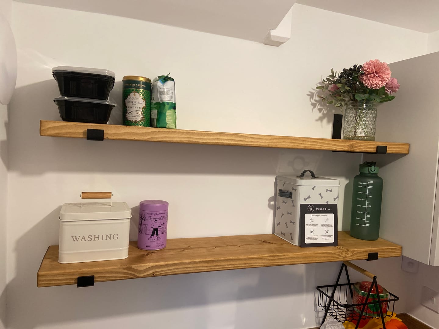 Customer photo review of Set of 2 | Rustic Wooden Wall Shelves with Industrial Style Bracket | 22.5cm depth