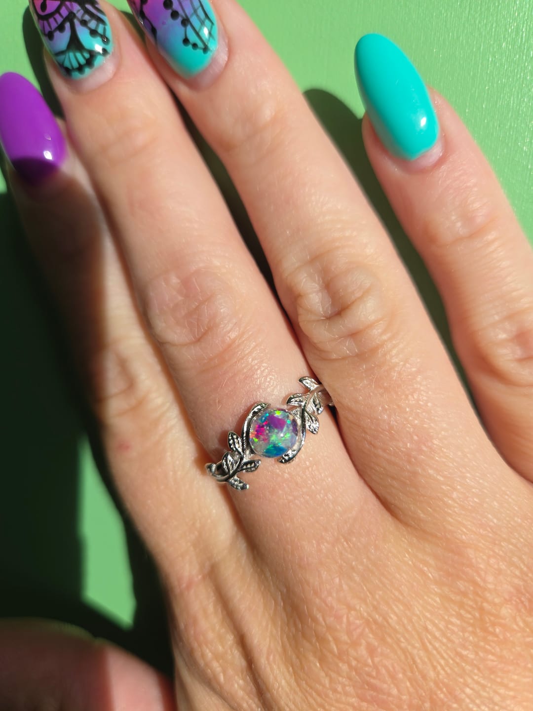Customer photo review of Leaf Opal Cremation Ring