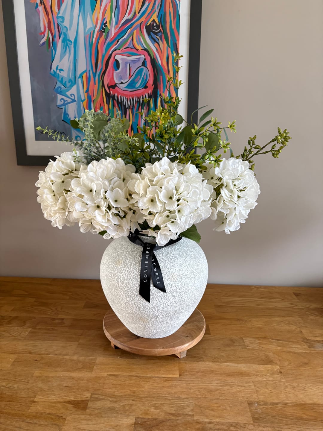 Customer photo review of Faux Arrangement - Eucalyptus & White Hydrangea