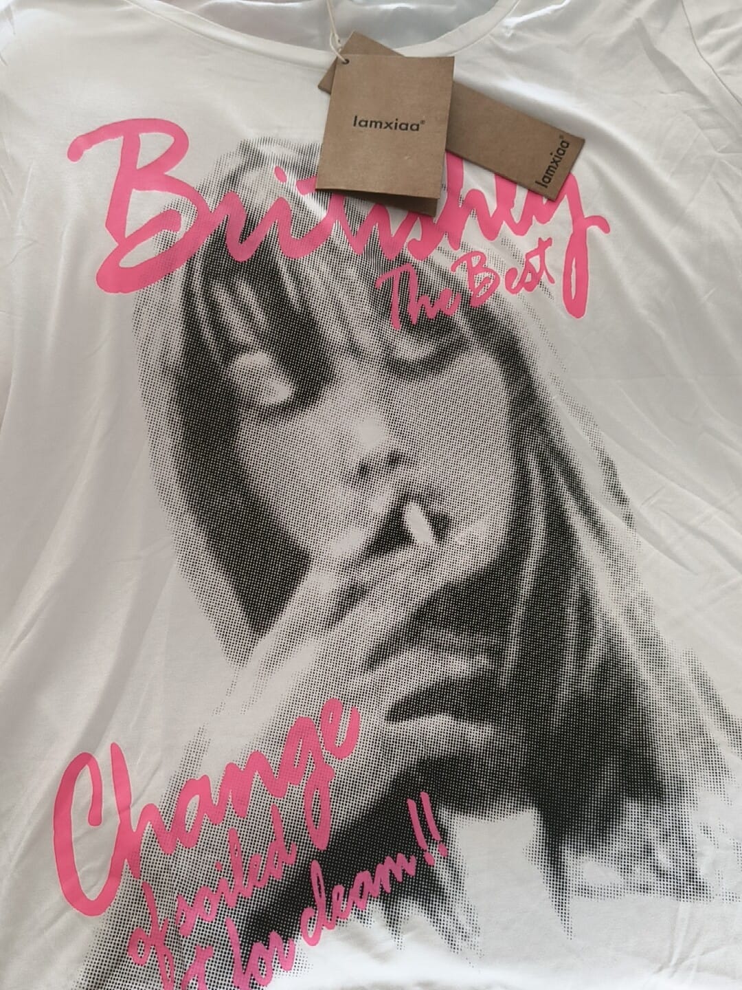 Customer photo review of IAMXIAA White Off-Shoulder Graphic Oversized T-Shirt