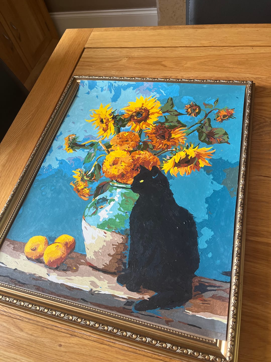 Customer photo review of Famous sunflowers and a black cat | Paint by Number