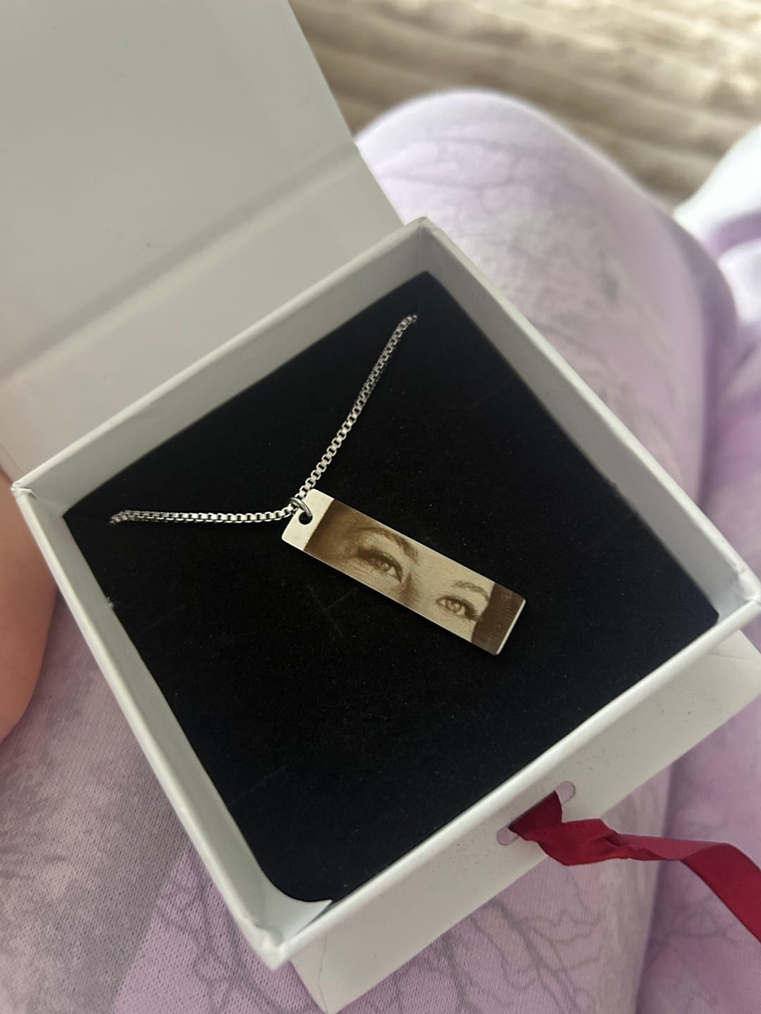 Customer photo review of Personalized Eye Photo Necklace