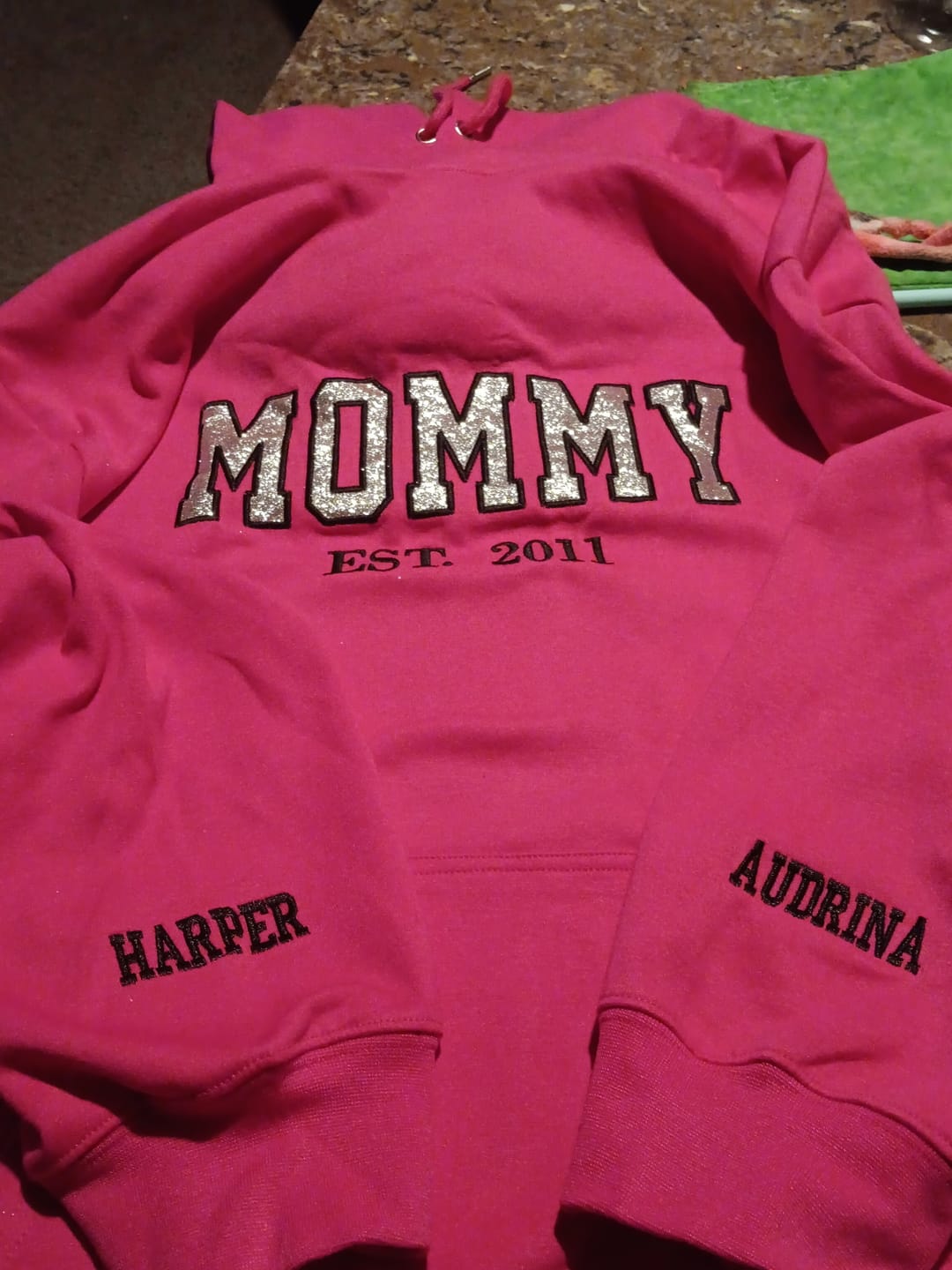 Customer photo review of Custom Embroidered Applique Glitter Mama Sweatshirt - Gift for Mom