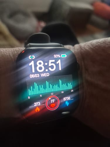 Customer's Gard Pro Health Smartwatch 3 on their wrist, with the display showing 93% battery and health metrics.