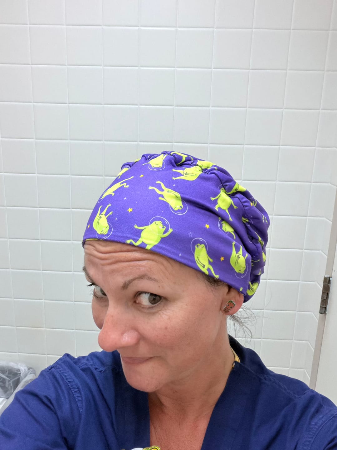 Customer photo review of DuoStyle Scrub Hat - Space Frogs
