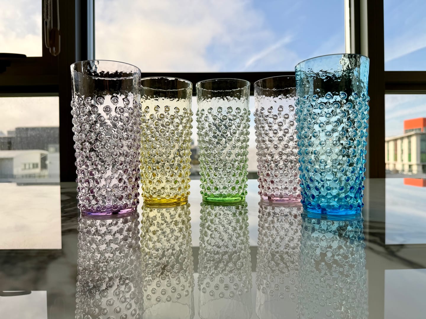 Customer photo review of Azure Hobnail Tumblers Tall