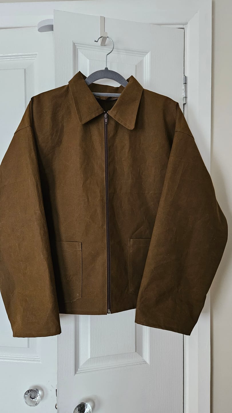 Customer photo review of Plain Khaki Water Resistant Waxed Cotton Fabric