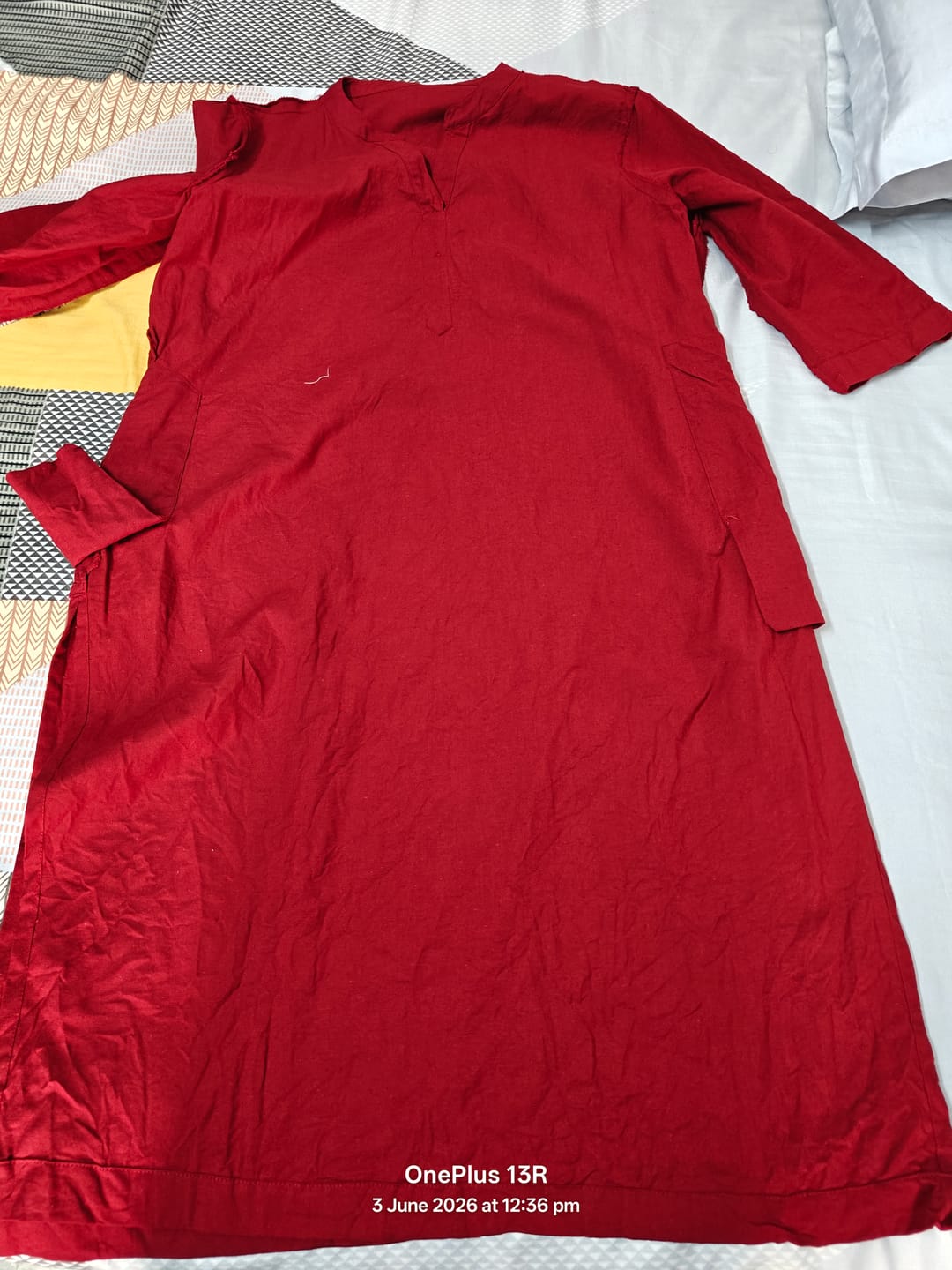 Customer photo review of Women Maroon Airy Linen Long Kurta