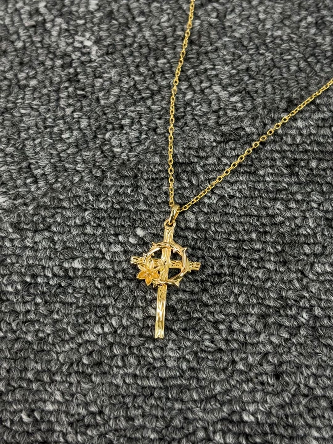 Customer photo review of Crown of Thorns Lily Cross Pendant Necklace