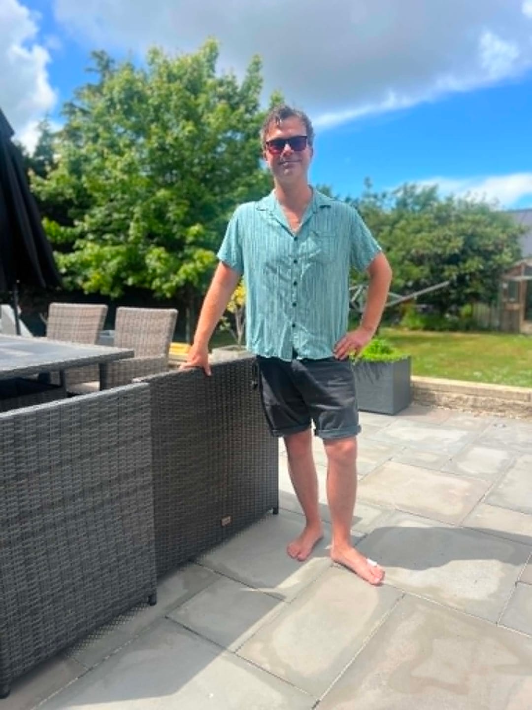 Customer photo review of Men's Breathable Short Sleeve Pocket Black Striped Shirt
