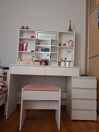 Customer photo review of Τραπέζι Μπουντουάρ Μακιγιάζ Tουαλέτας 40 x 124,7 x 145 εκ. με Καθρέφτη και φώτα LED Πολύπριζο Συρτάρια καθρέφτης 3 χρώματα Φωτός RD-T644WB01