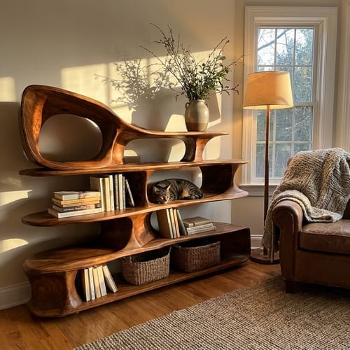 Customer photo review of Minimalist Solid Wood TV Stand with Sculptural Drawer Storage for Living Room