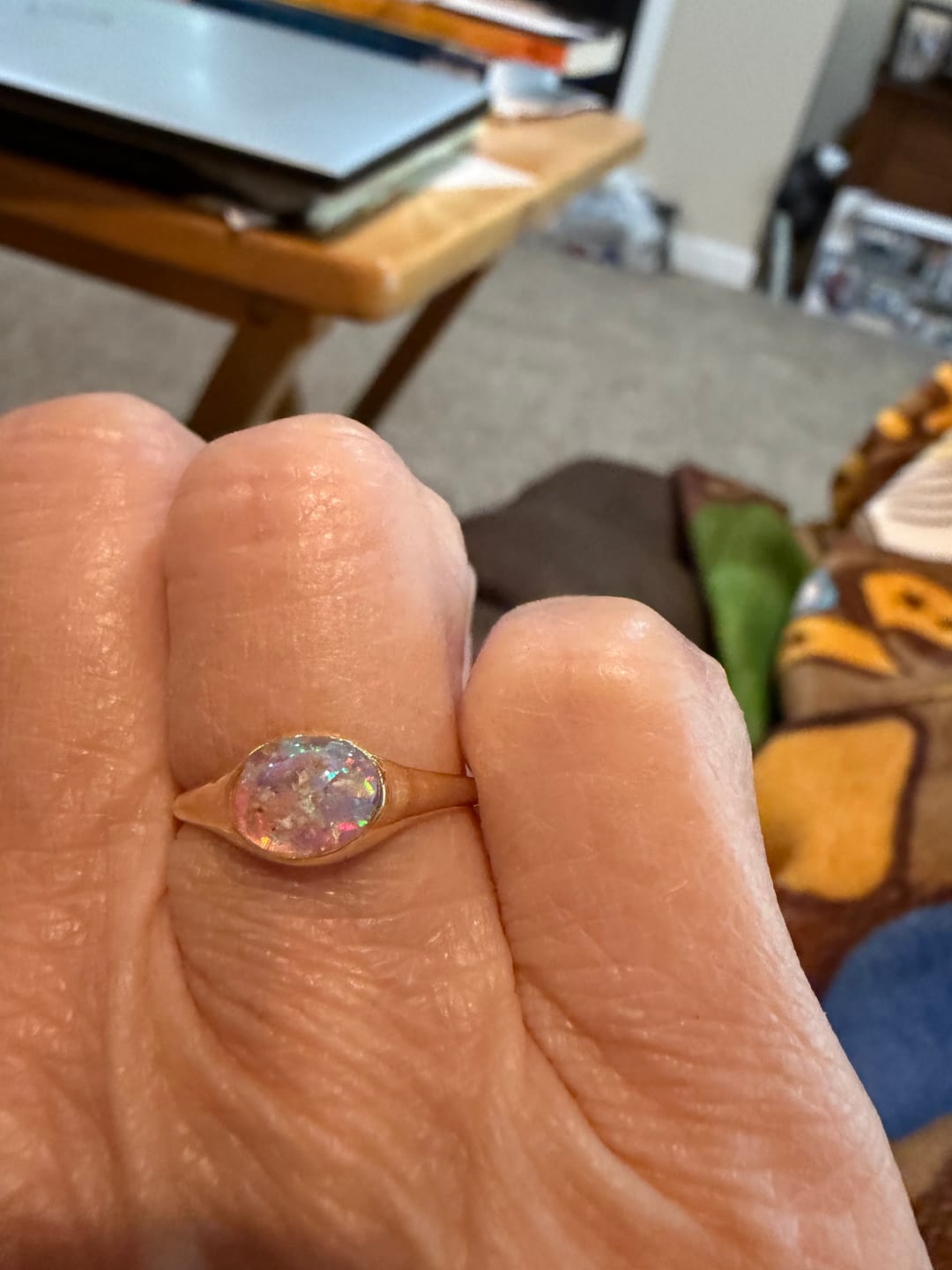 Customer photo review of Golden Oval Ring with Cremation Ashes
