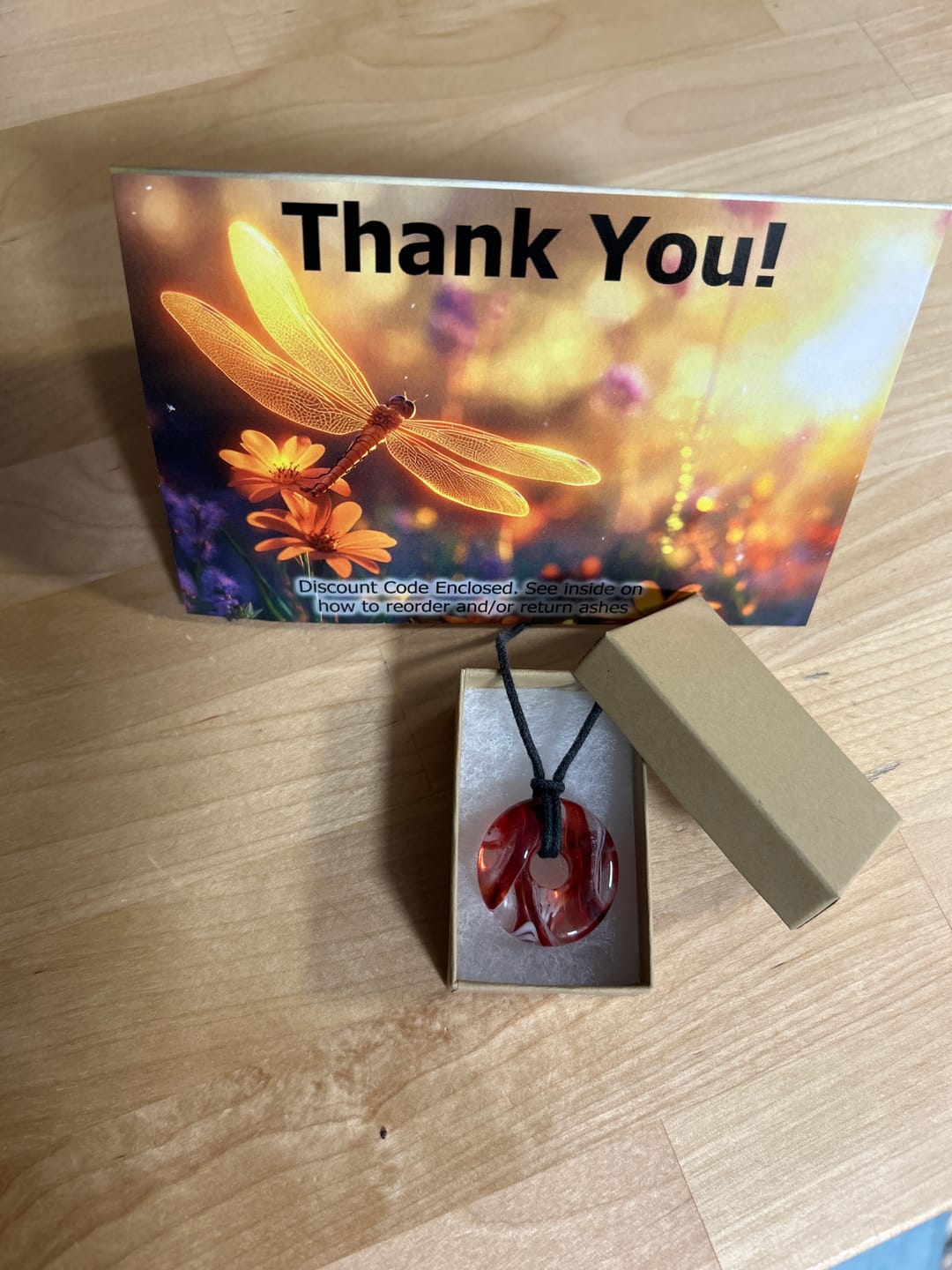 Customer photo review of Taffy Confetti Halo Pendant with Infused Cremation Ashes