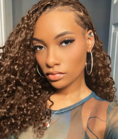Customer photo review of Wavymy Chocolate Brown Burmese Curly Feather Crochet Human Hair Boho Braids Hair Extensions