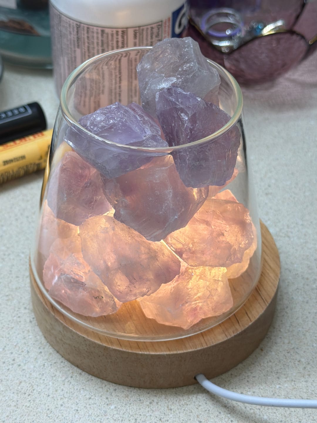 Customer photo review of Raw Gemstone Essential Oil Diffuser With Light