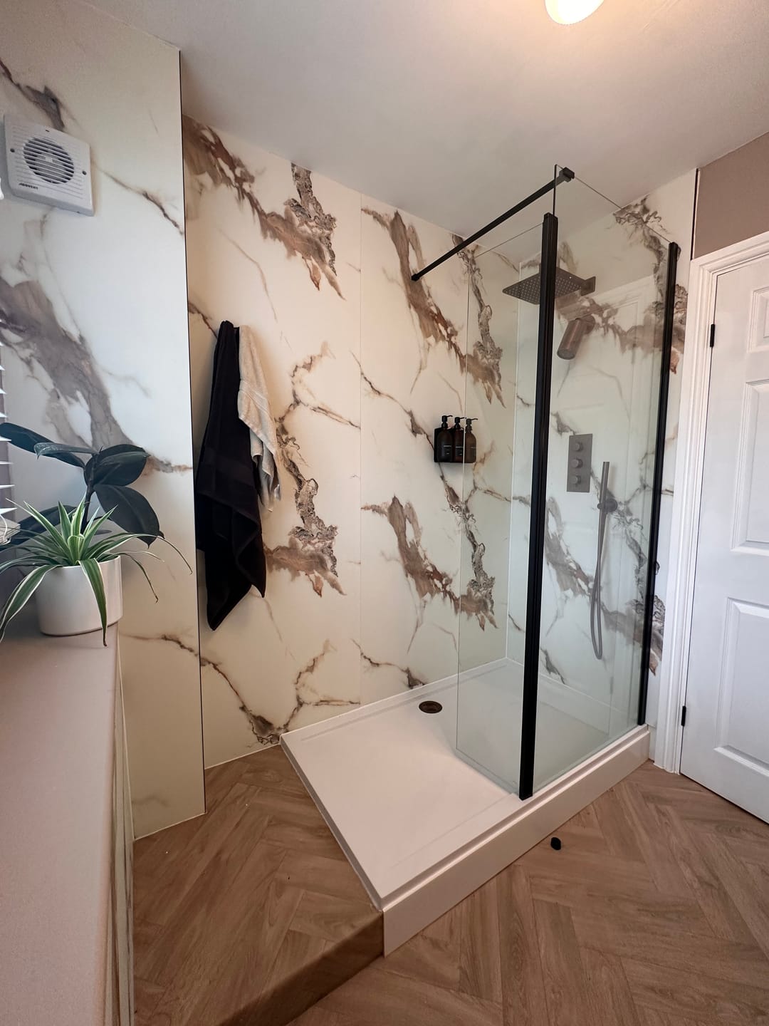Customer photo review of 10mm Calacatta Marble Ultra Matt Shower Panel 1M x 2.4M