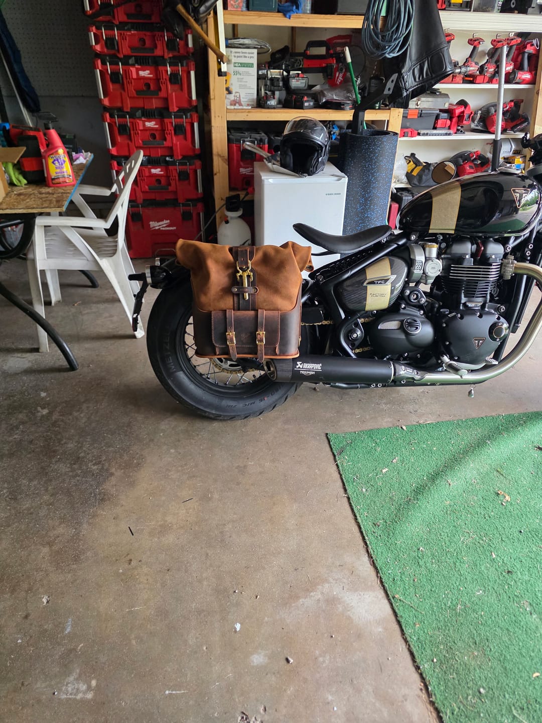 Customer photo review of Triumph Bobber Leather Rolltop Panniers / Saddlebags - TBP01 (Pair)