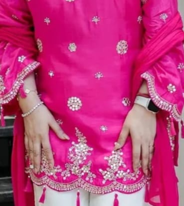 Customer photo review of Pink Embroidered Silk Suit Set