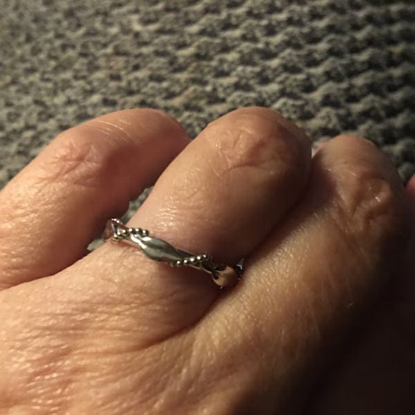 Customer photo review of Nature Inspired Wedding Band 14k Solid Gold Leaf Vine Stacking Ring