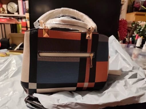 Customer photo review of Women’s Designer Style Plaid Shoulder & Crossbody Tote Bag