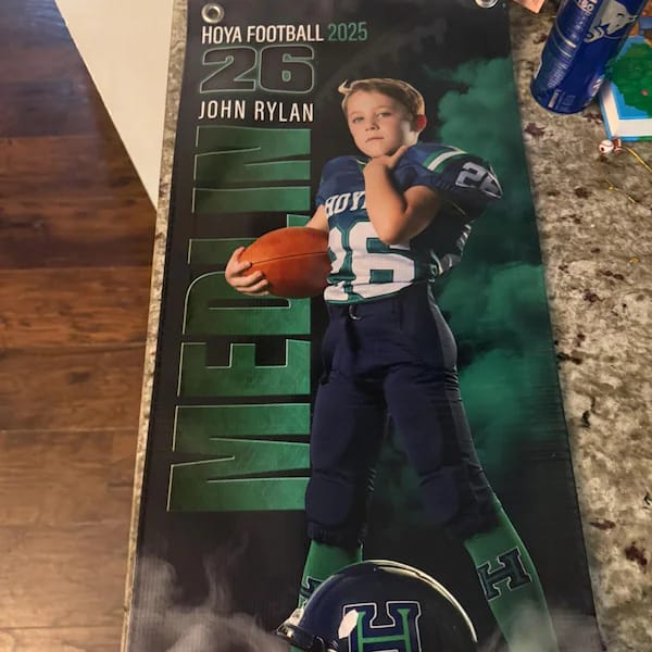 Customer photo review of Custom Sports Banner - Sports Legends Football