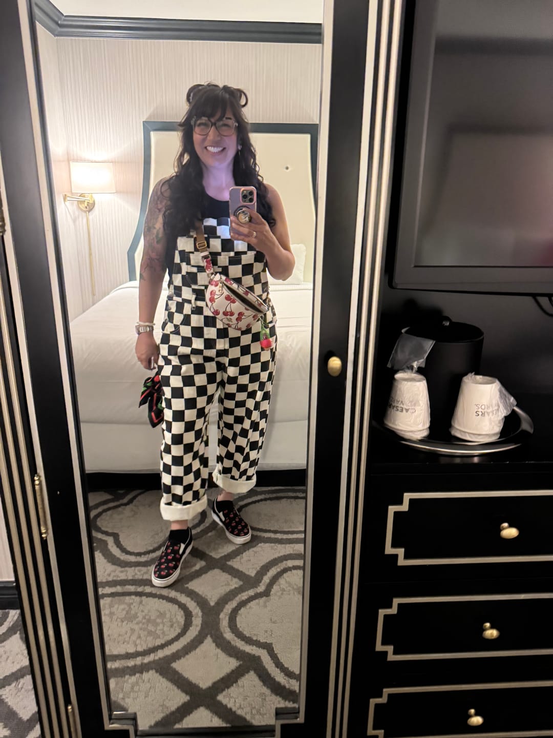 Customer photo review of Born Bad Washed Overalls - Checkered