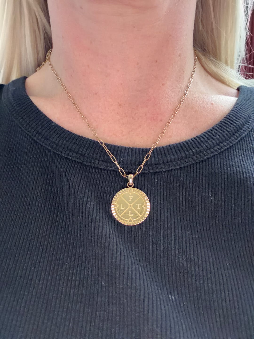 Customer photo review of Engravable Compass Necklace