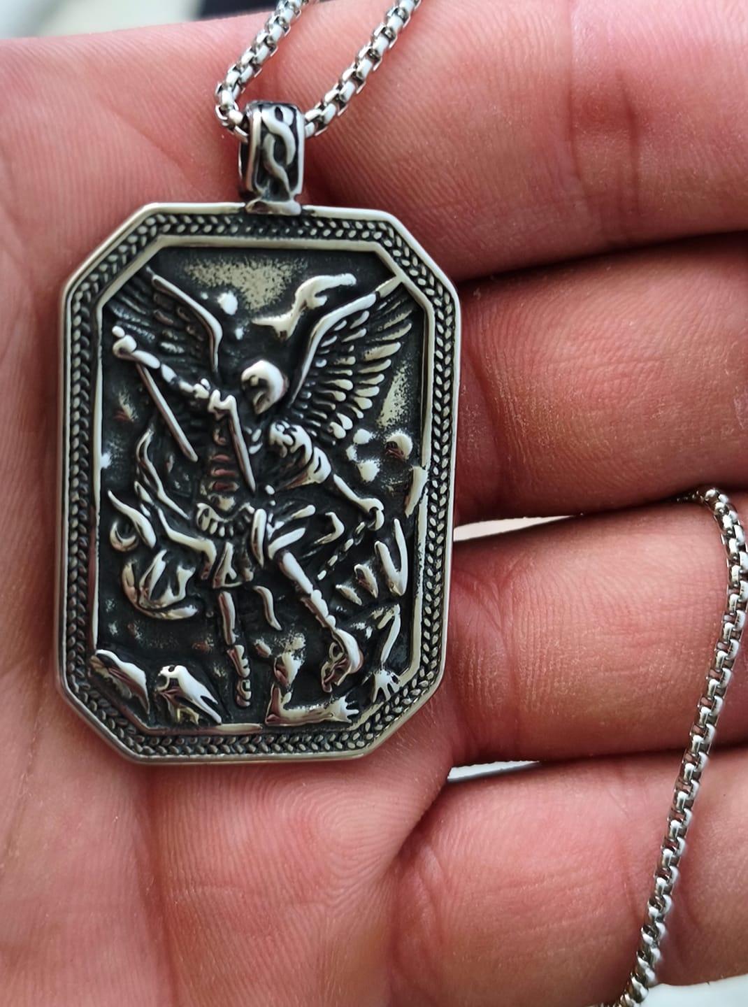 Customer photo review of FREE Today: Classic Style St. Michael the Archangel Protection Stainless Steel Pendant Necklace