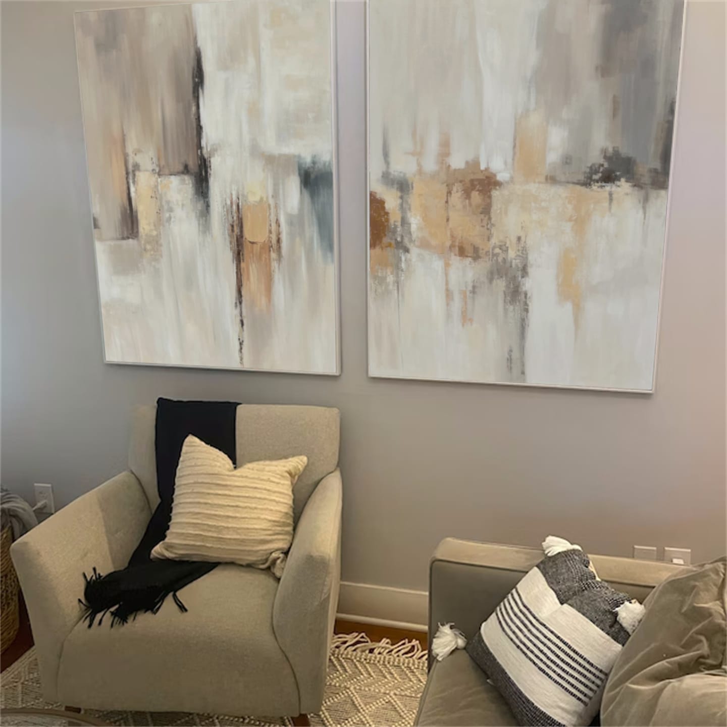 Customer photo review of Beige and Brown Abstract Canvas Wall art Set of 2 #AP223