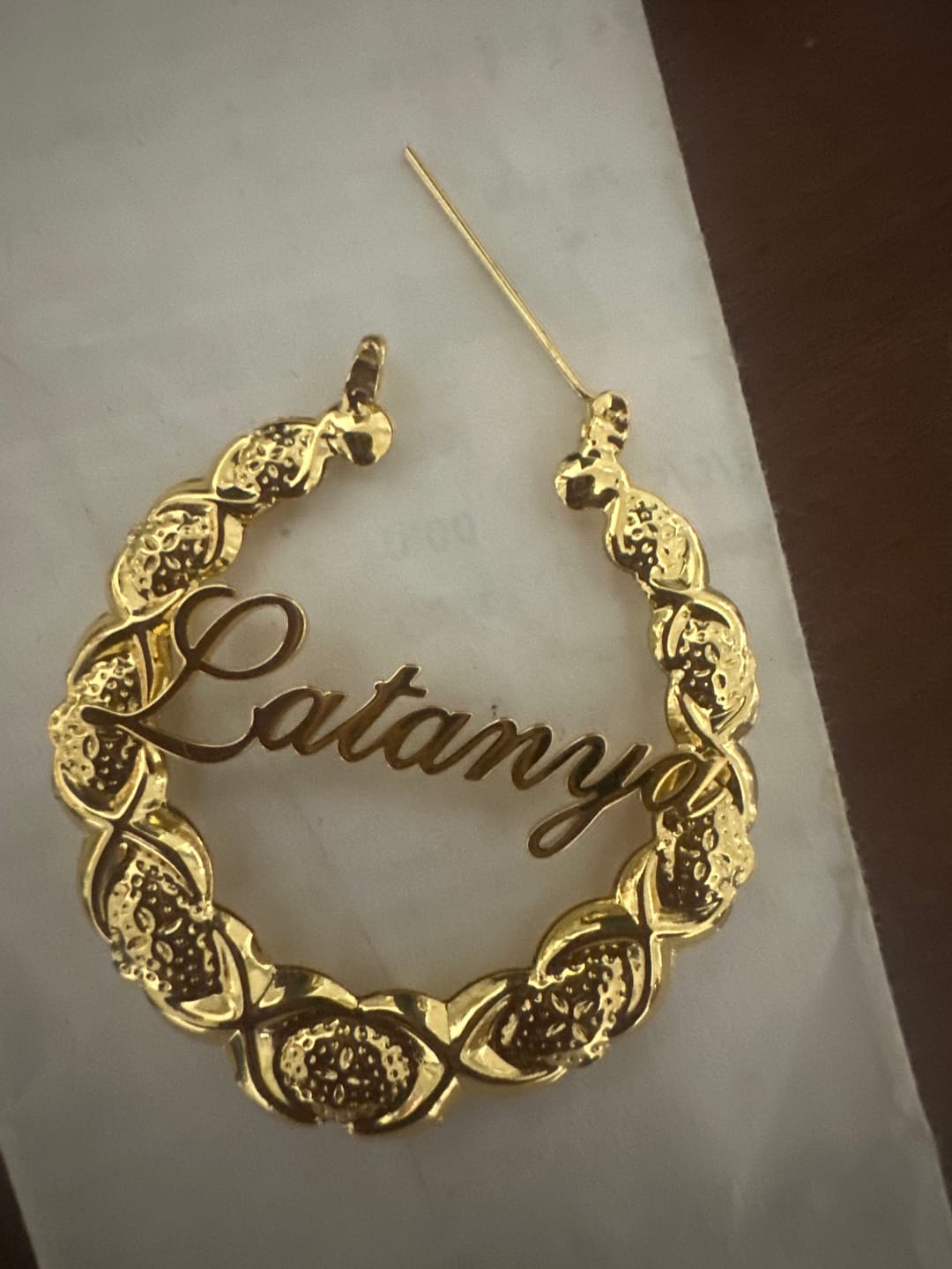 Customer photo review of XOXO Name Hoop Earrings