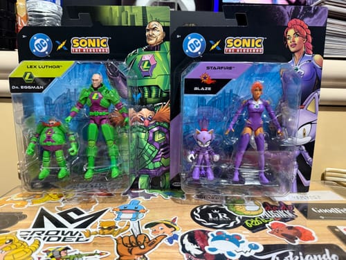 Customer's Lex Luthor/Dr. Eggman and Starfire/Blaze multi-packs from the Sonic x DC bundle set, in their packaging.