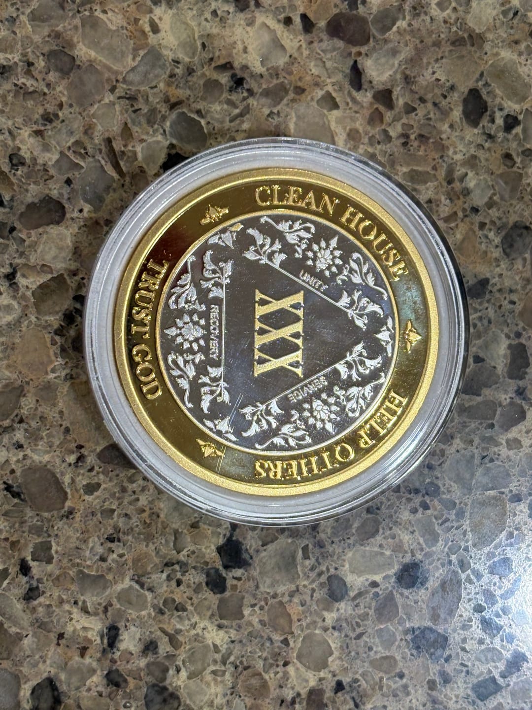 Customer photo review of 30 Year 40mm Gold & Silver AA Medallion - Bi-Plate Fancy Thirty Year Chip/Coin