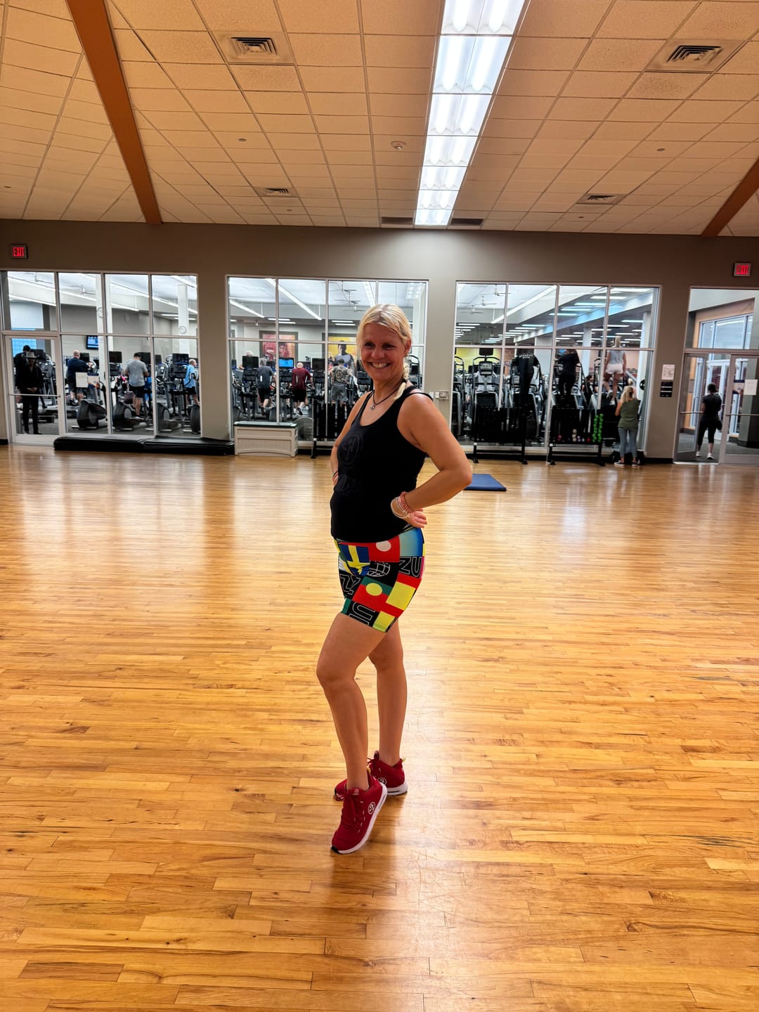 Customer photo review of Worldwide High Waisted Biker Shorts - Red/Blue