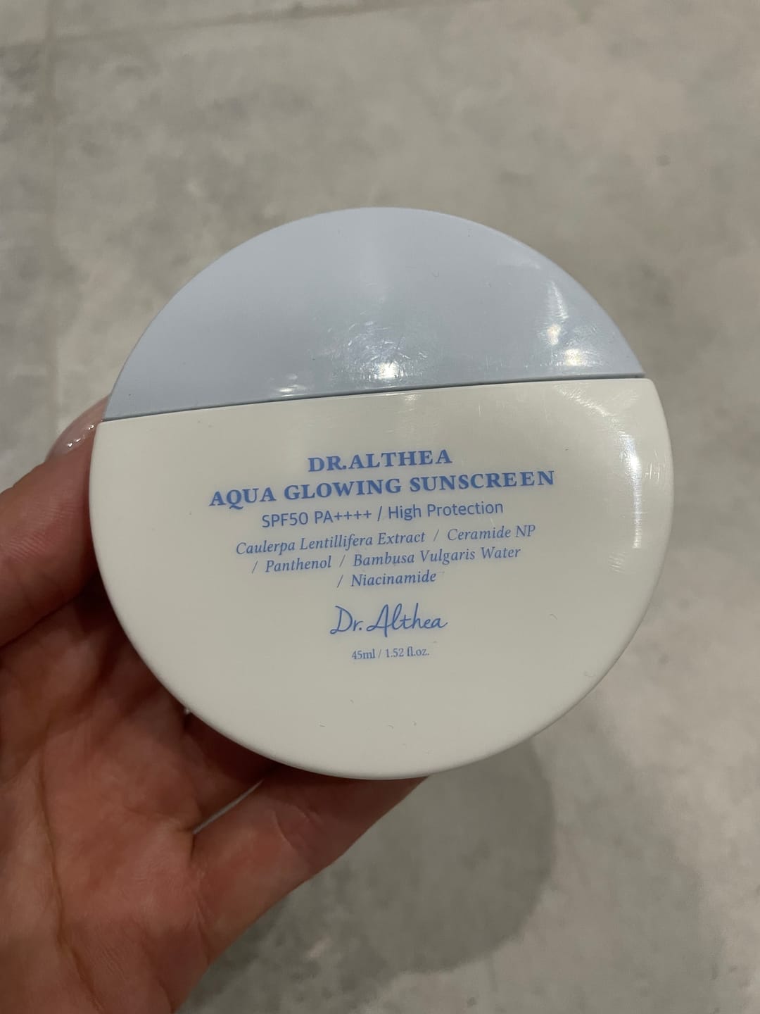 Customer photo review of Mitrinošs saules aizsargkrēms Dr.Althea Aqua Glowing Sunscreen SPF50+ PA++++