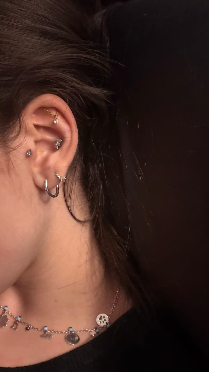 Customer photo review of The 24kt PVD Delicate Dangle CZ Stud Top