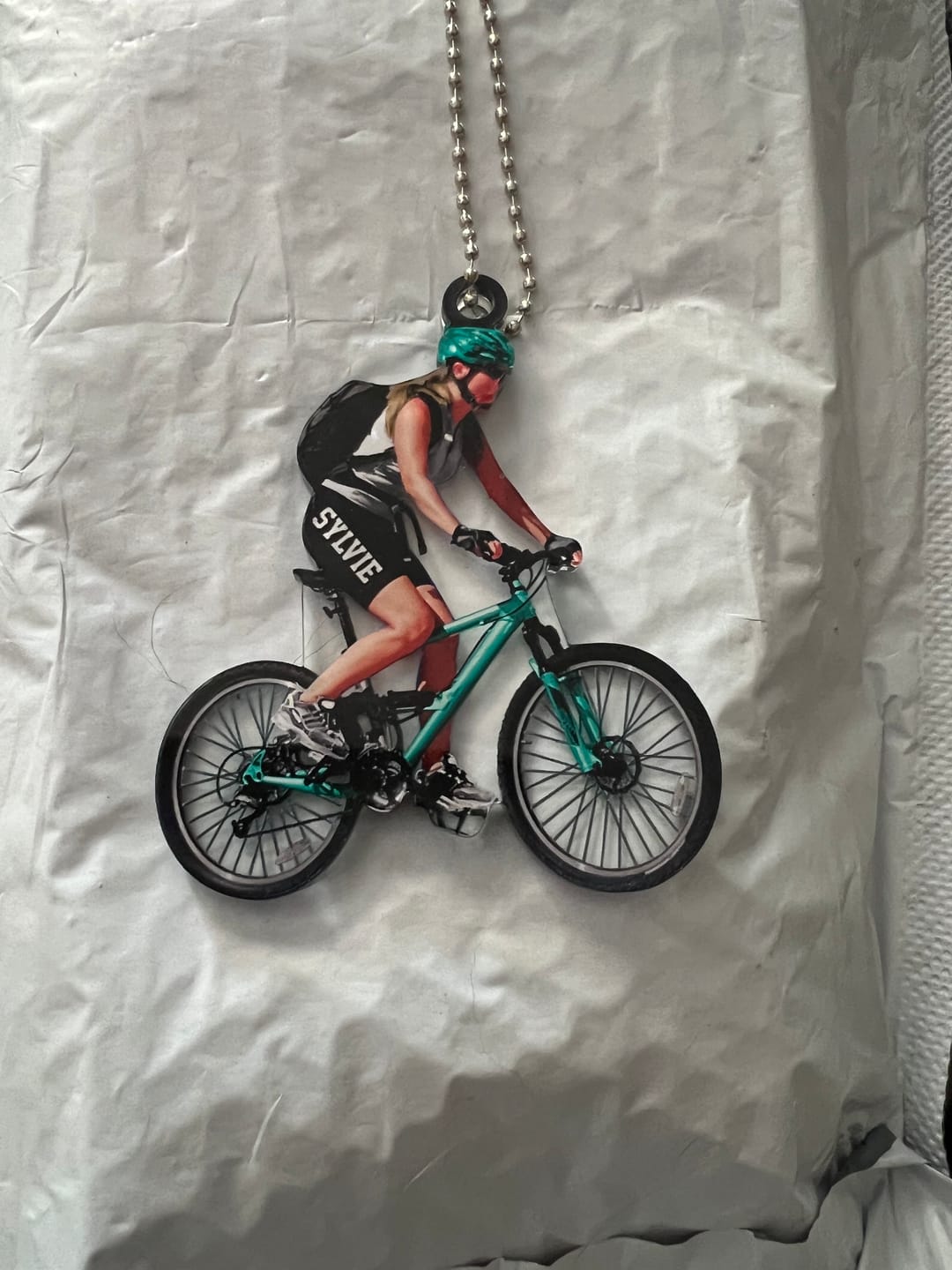 Customer photo review of Personalized Mountain Biking Ornament, Custom Name Acrylic Flat  Ornament For Girl Biker