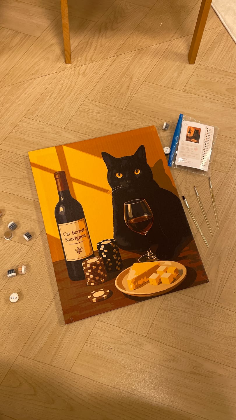 Customer photo review of The Gambler Cat | Paint by Number