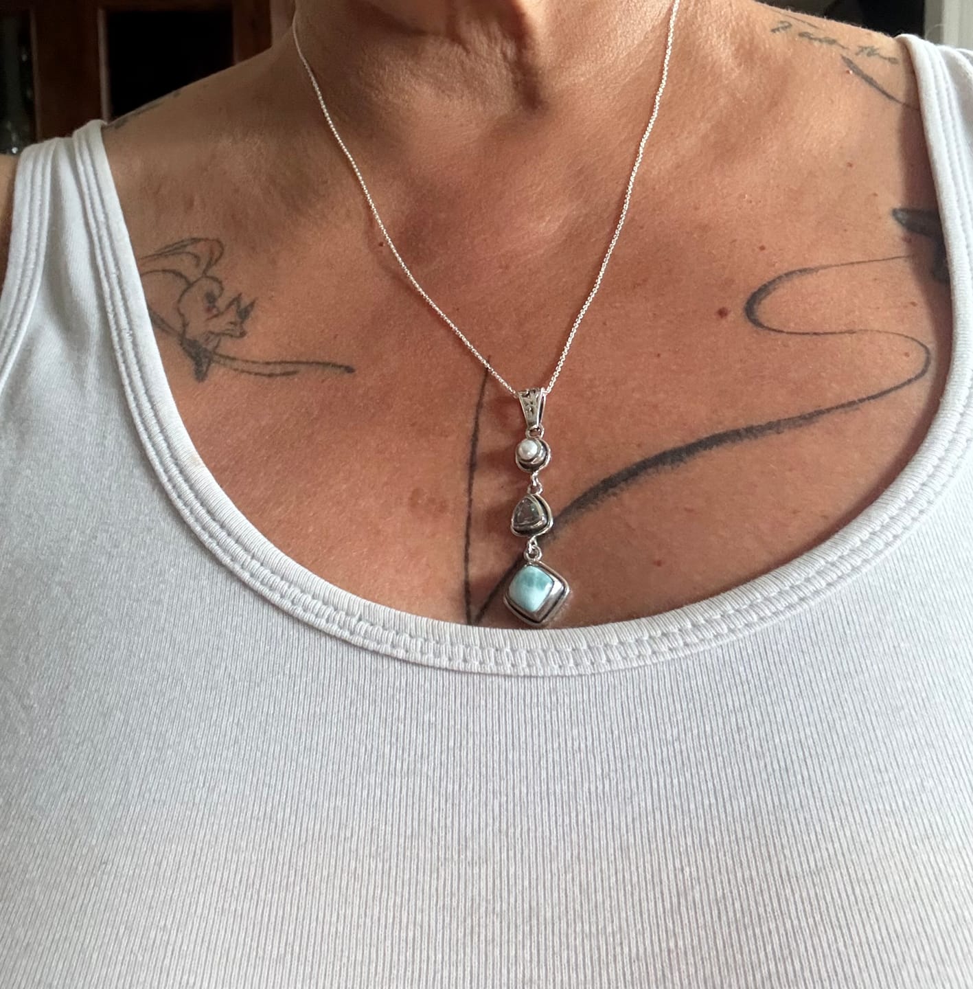 Customer photo review of Silver Larimar Necklace