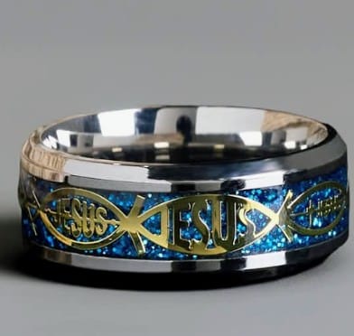 Customer photo review of FREE Today: Rustic Ichthys Jesus Fish Sparkle Ring - Faith and Devotion