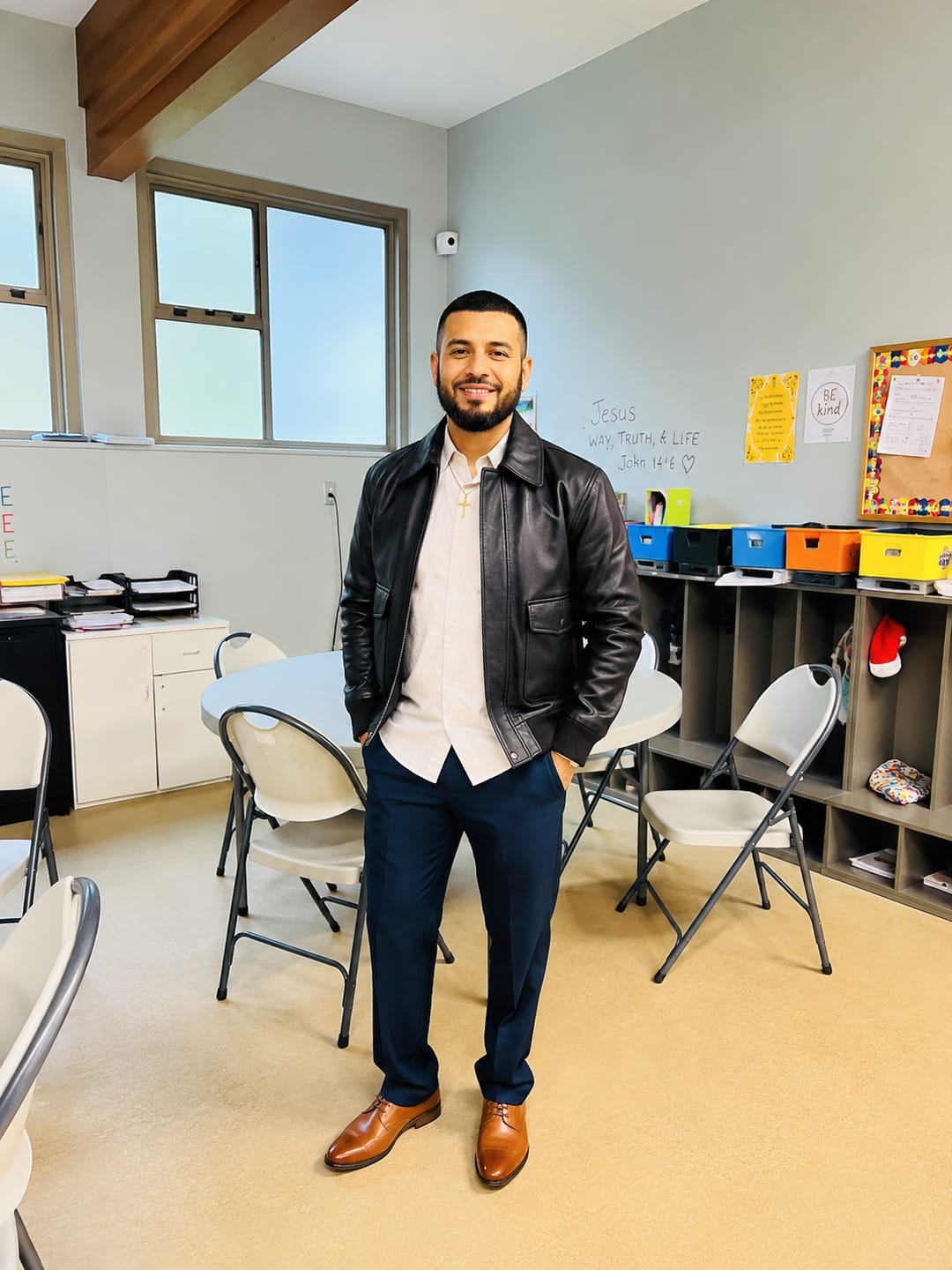 Customer photo review of Bane Black Leather Bomber Jacket For Men