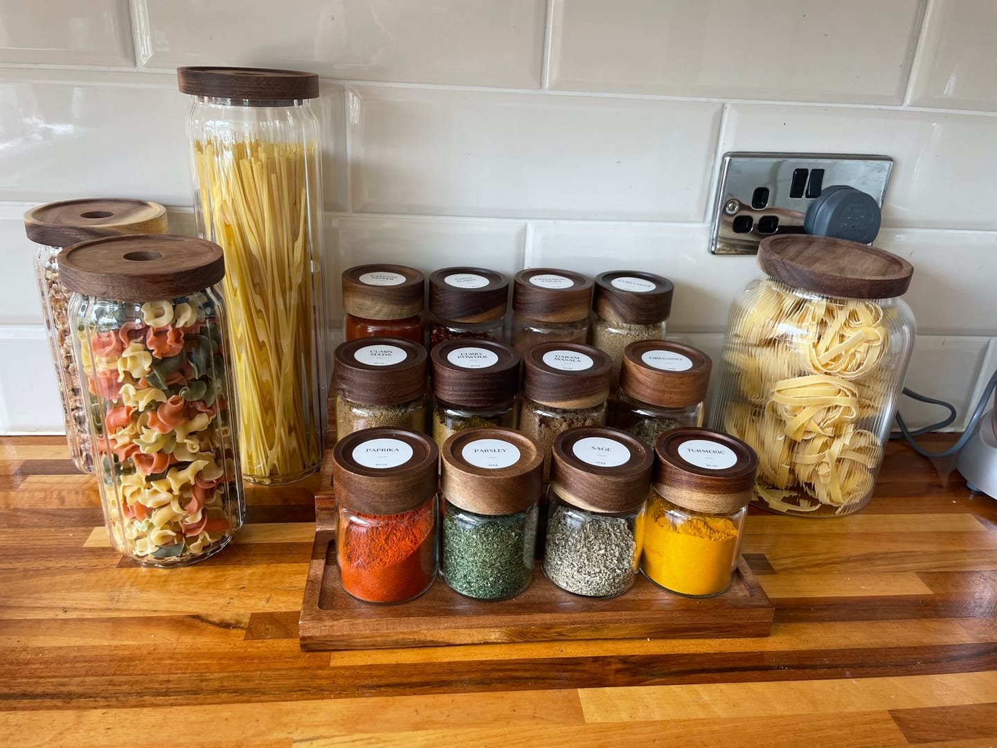 Customer photo review of Ribbed Acacia Glass Pantry Jars
