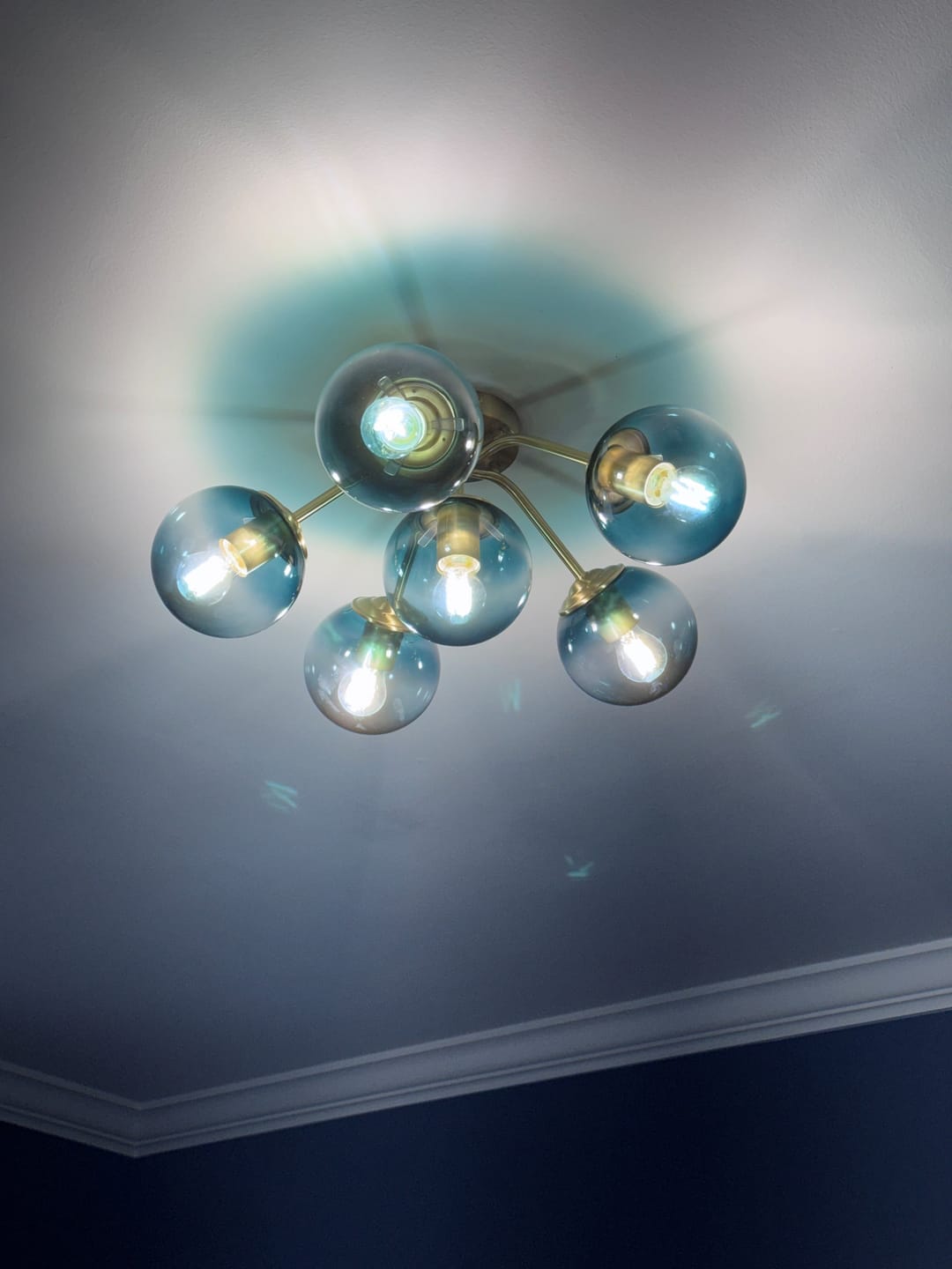 Customer photo review of Bloom Brass Blue Glass Bubble Semi Flush Chandelier
