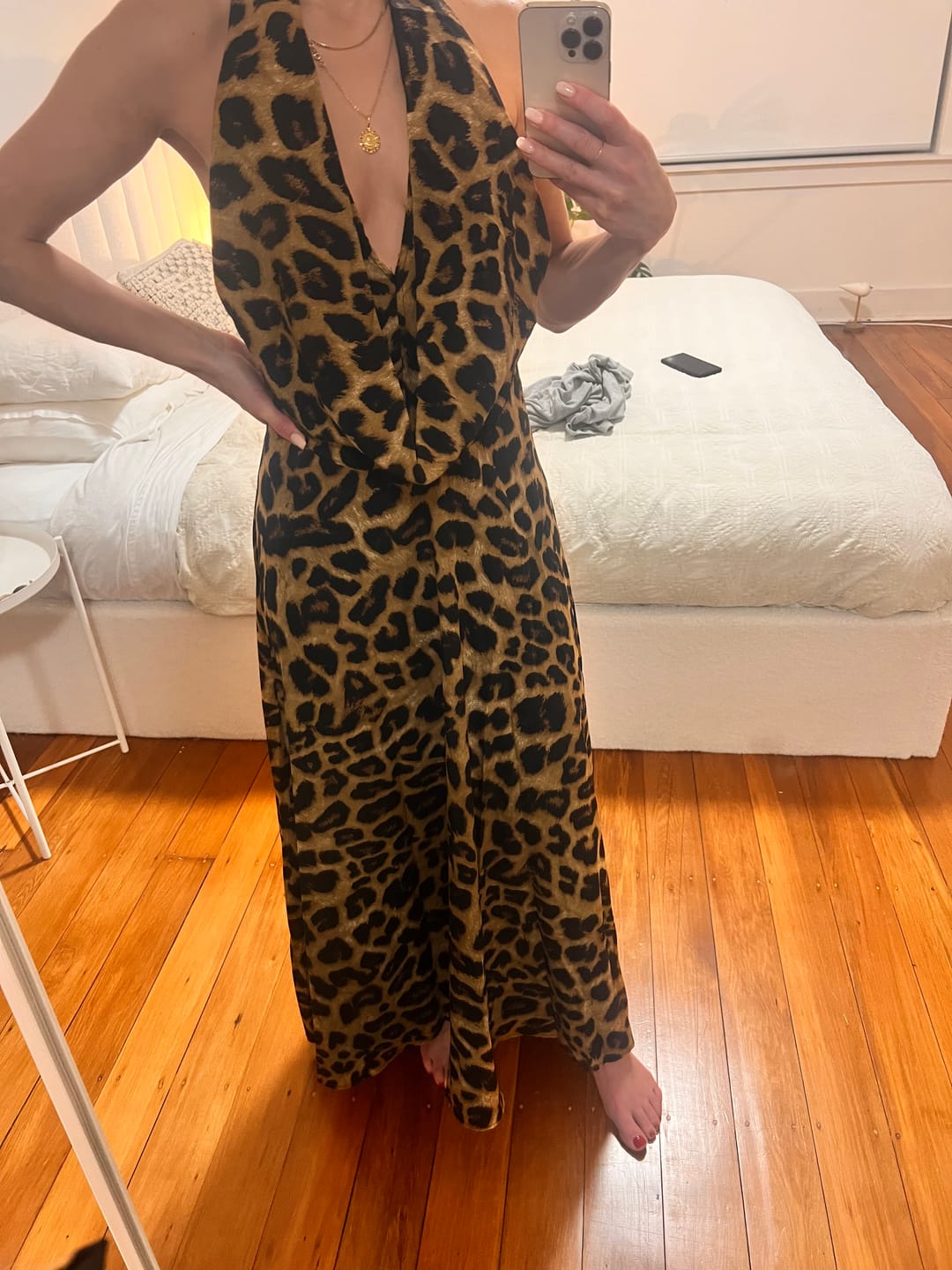 Customer photo review of Ivy Leopard Print Halter Backless Maxi Dress