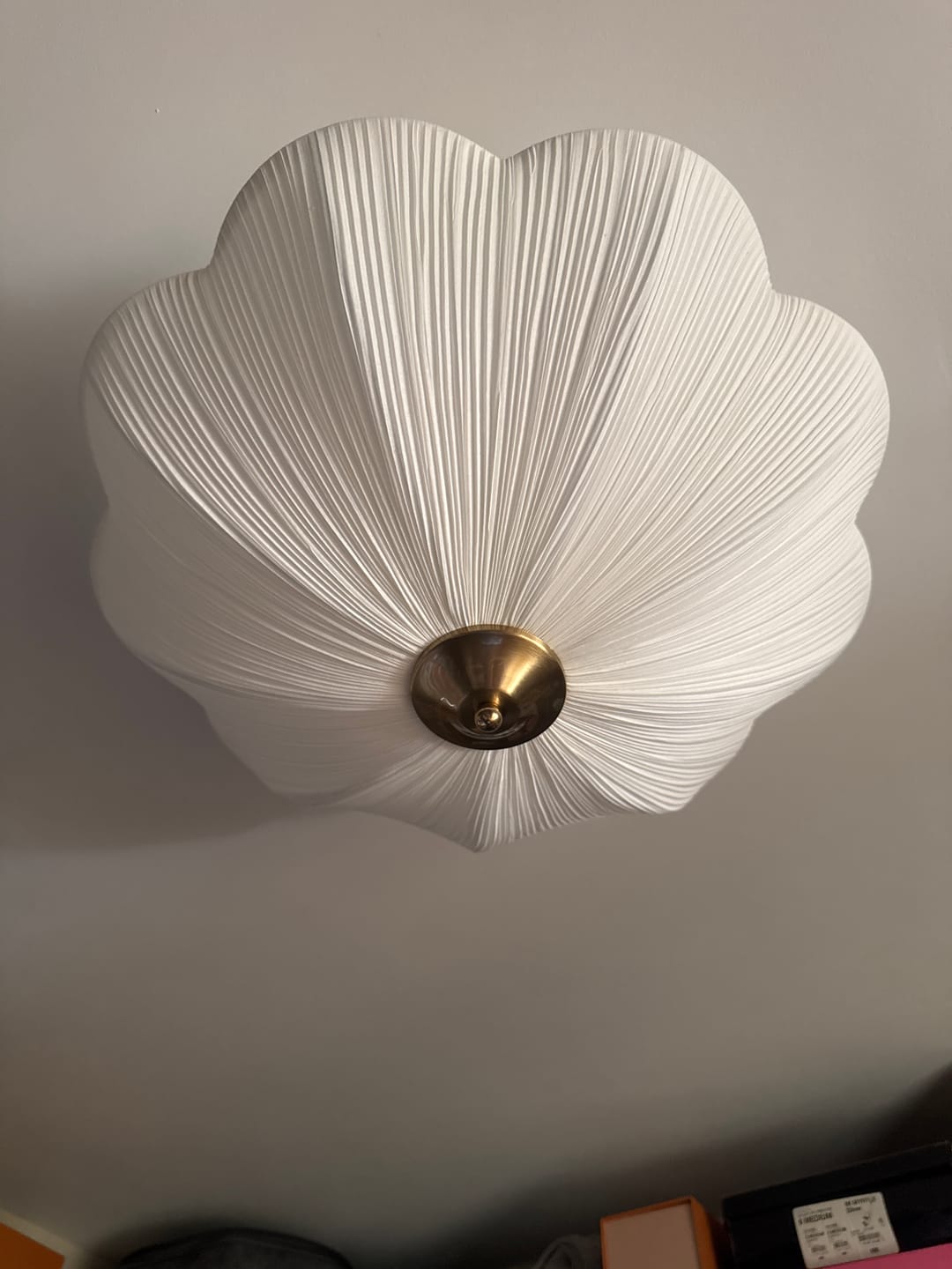 Customer photo review of Boho Pleated Flower White Fabric Semi Flush Mount