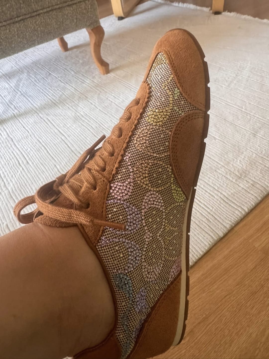 Customer photo review of Coach Women's Flat Sneaker In Crystal Signature Jacquard Light Tan Multi